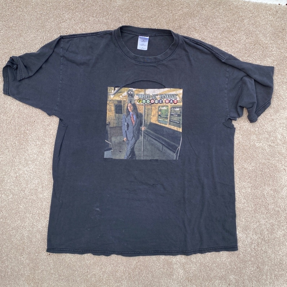 Weird Al Yankovic Poodle Hat‎ Tour 2004 Graphic T-Shirt Distressed XL Thrashed